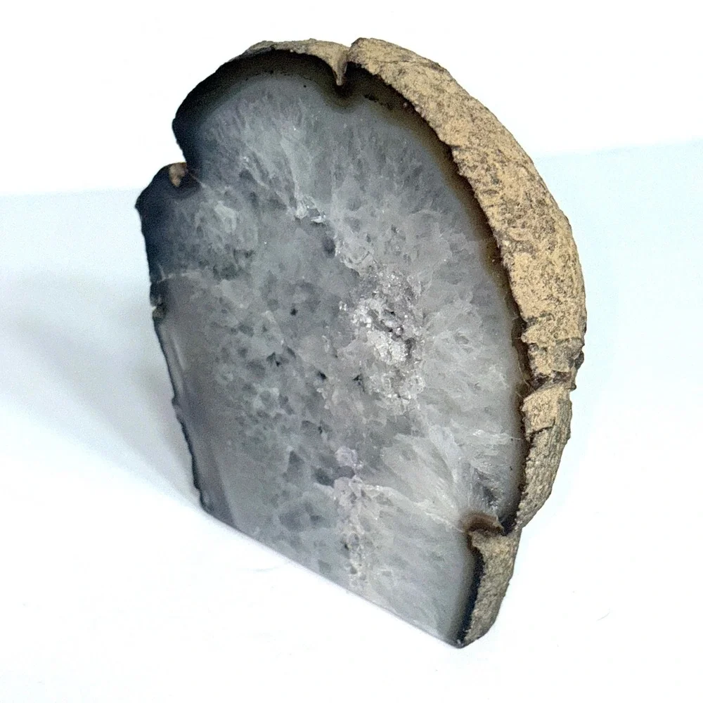 Polished Brazilian Agate Free Standing 1.11 lb Crystal Specimen White Grey 4.75